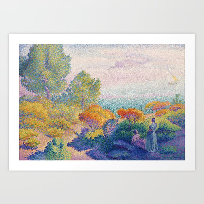 Two Women by the Shore, Mediterranean Art Print