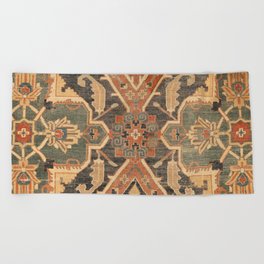 Geometric Leaves III // 18th Century Distressed Red Blue Green Colorful Ornate Accent Rug Pattern Beach Towel