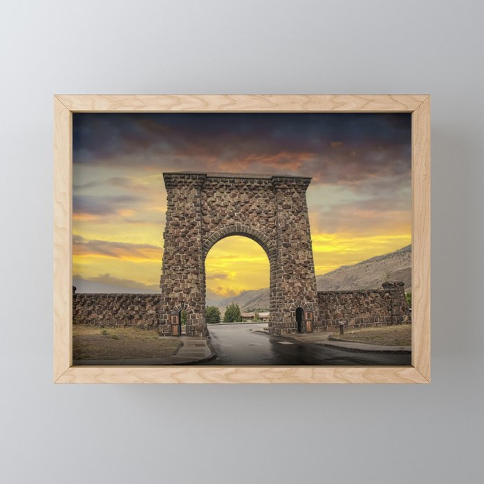 The Roosevelt Arch at the north entrance to Yellowstone National Park Framed Mini Art Print