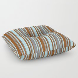 [ Thumbnail: Brown, Powder Blue & Grey Colored Stripes/Lines Pattern Floor Pillow ]