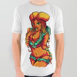 Sexy GIRL WITH Lolipop All Over Graphic Tee