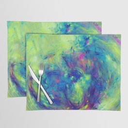 Neon Graffiti Splash Blue and Lime Abstract Artwork Placemat