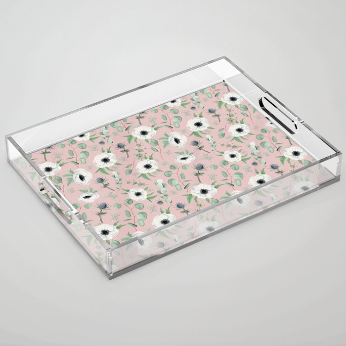 Pink Anemone Pattern Acrylic Tray