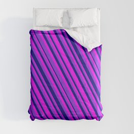 [ Thumbnail: Purple, Blue & Fuchsia Colored Lined Pattern Comforter ]