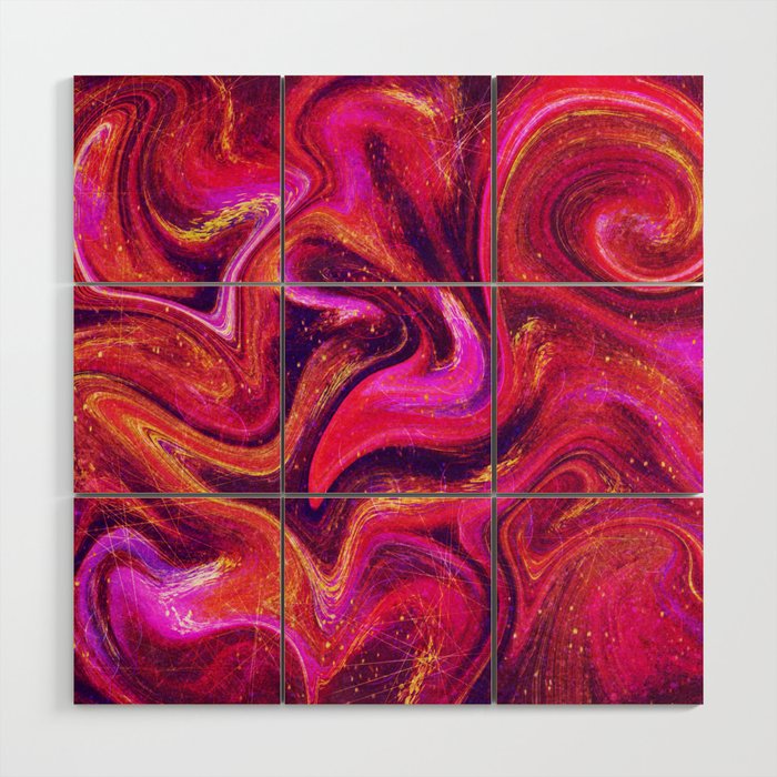 Abstract, marbled, red, purple and gold Wood Wall Art