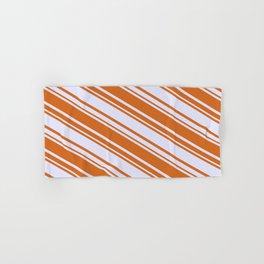 [ Thumbnail: Chocolate & Lavender Colored Lined/Striped Pattern Hand & Bath Towel ]