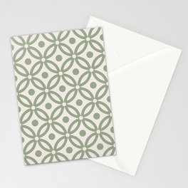 Pretty Intertwined Ring and Dot Pattern 631 Sage Green and Linen White Stationery Card
