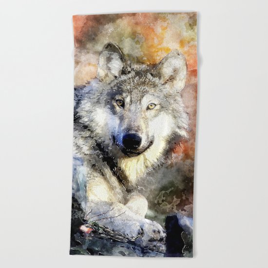 Wolf Animal Wild Nature-watercolor Illustration Beach Towel