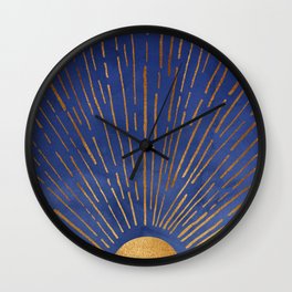 Twilight Blue and Metallic Gold Sunrise Wall Clock | Indigo, Gold, Sky, Weather, Sunlight, Rays, Blue, Design, Metallic, Golden 