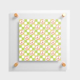 Peace Symbol On Checkerboard (Groovy Color Palette) Floating Acrylic Print