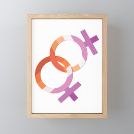Intersecting Female Symbols with Lesbian Pride Flag Colors, Lesbian Rainbow LGBTQ Pride, Orange White and Purple Framed Mini Art Print