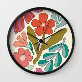 Retro Groovy Floral Art Print Wall Clock