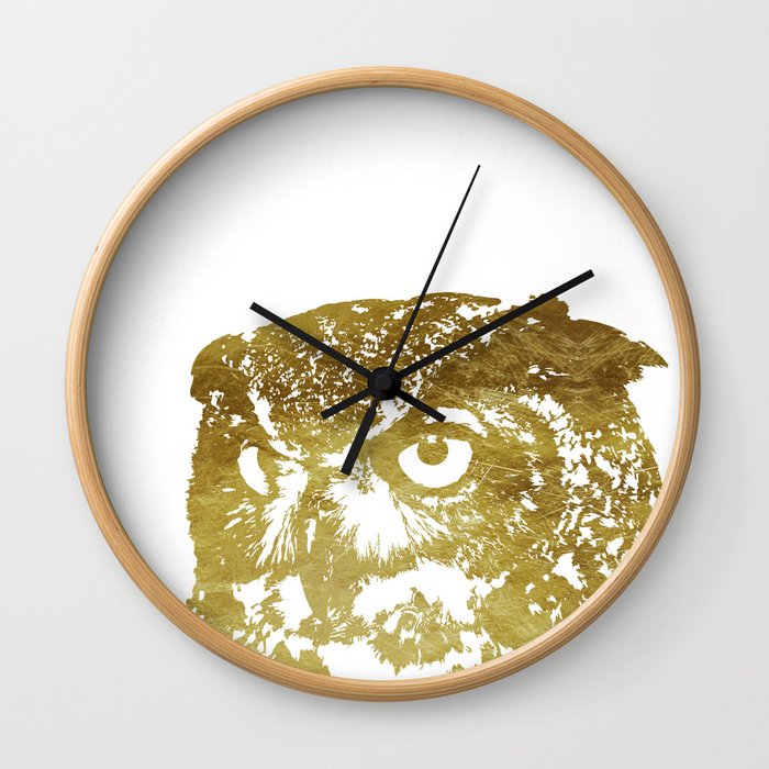 Faux Gold Foil Owl Wall Clock