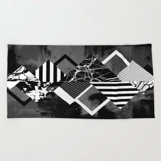 STAND OUT! In Black And White - Abstract, textured geometry! Beach Towel