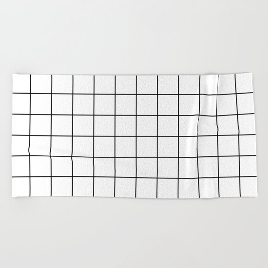White Black Grid Minimalist Beach Towel