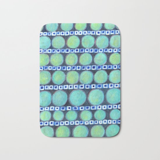 Rows of Blue Iridescent Circles Pattern Bath Mat