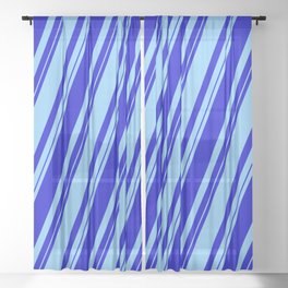 [ Thumbnail: Blue and Light Sky Blue Colored Lined/Striped Pattern Sheer Curtain ]