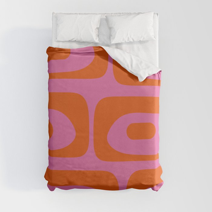 Mid-Century Modern Piquet Minimalist Abstract in Hot Pink and Retro Red Orange Duvet Cover