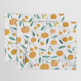 Watercolor cherries - yellow and green Placemat