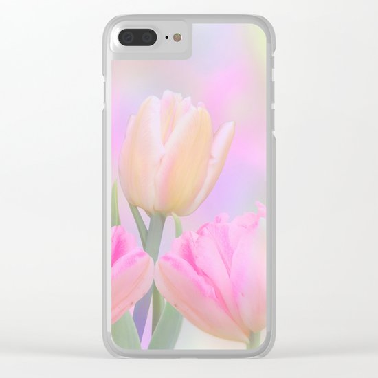 Painterly Pastel Tulips Clear iPhone Case