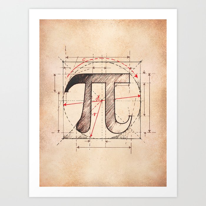 Pi Symbol Sketch Art Print