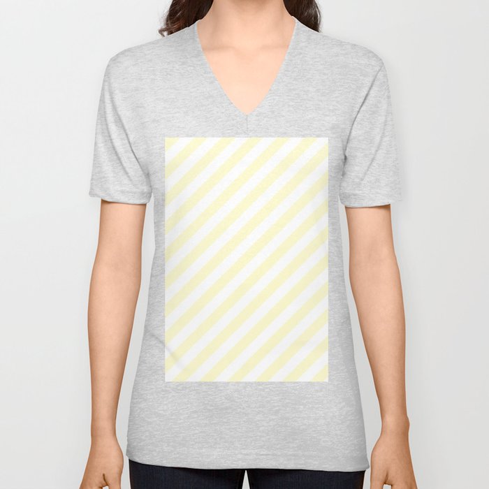 Diagonal Stripes (Cream/White) V Neck T Shirt