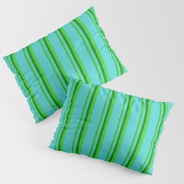 [ Thumbnail: Green, Lime Green, and Turquoise Colored Lines Pattern Pillow Sham ]