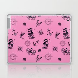 Pink And Blue Silhouettes Of Vintage Nautical Pattern Laptop Skin