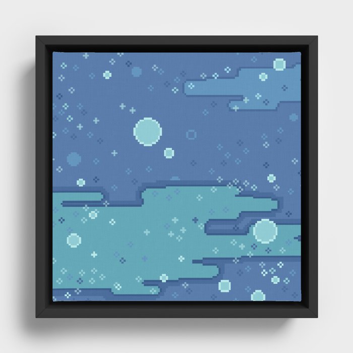 Blue Space Bubbles (8bit) Framed Canvas