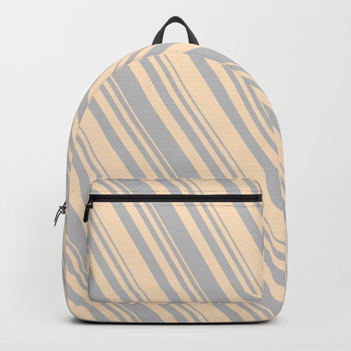 Grey & Bisque Colored Lined/Striped Pattern Backpack