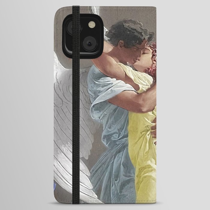 The lovers; the kiss angelic romantic encounter portrait painting by Mihály Zichy iPhone Wallet Case