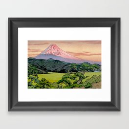 Kanban Views - Nature Ukiyo Landscape in Green & Pink Framed Art Print