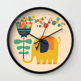 Elephant with giant flower Wall Clock