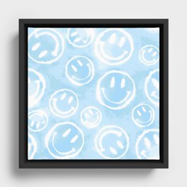 Blue Tie-Dye Smileys Framed Canvas