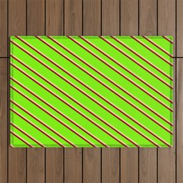 [ Thumbnail: Green, Tan & Dark Red Colored Striped Pattern Outdoor Rug ]