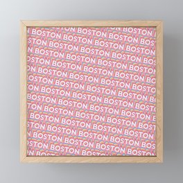 Boston, Massachusetts Trendy Rainbow Text Pattern (Pink) Framed Mini Art Print