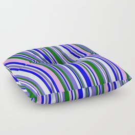 [ Thumbnail: Colorful Plum, Blue, Light Cyan, Slate Blue & Dark Green Colored Striped/Lined Pattern Floor Pillow ]