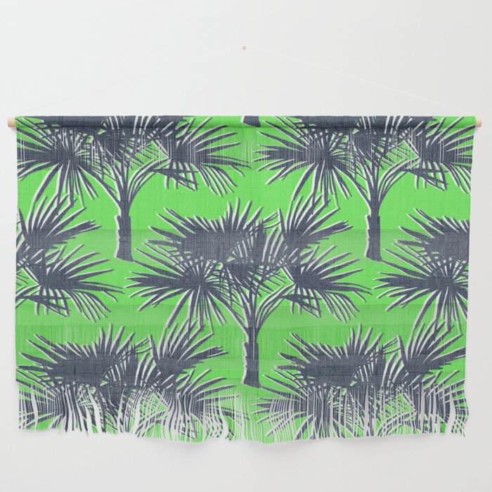 70’s Palm Trees Navy Blue on Lime Green Wall Hanging
