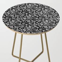 Black And White Eastern Floral Pattern Side Table