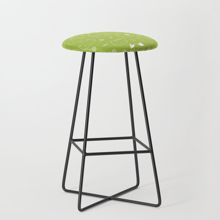 Light Green and White Doodle Kitten Faces Pattern Bar Stool