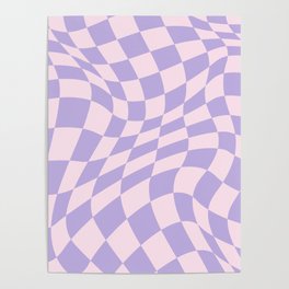 Warped Checkered Pattern in Pastel Blush Pink and Lavender  Poster