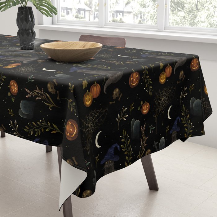 The Black Cat on Halloween Night Tablecloth by episodic drawing  | society6.com