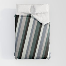 [ Thumbnail: Mint Cream, Slate Gray, Grey, Dark Slate Gray & Black Colored Pattern of Stripes Comforter ]