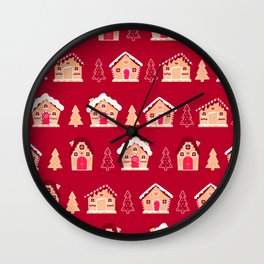 Colourful Gingerbread Houses and Christmas Tree Seamless Pattern Wall Clock