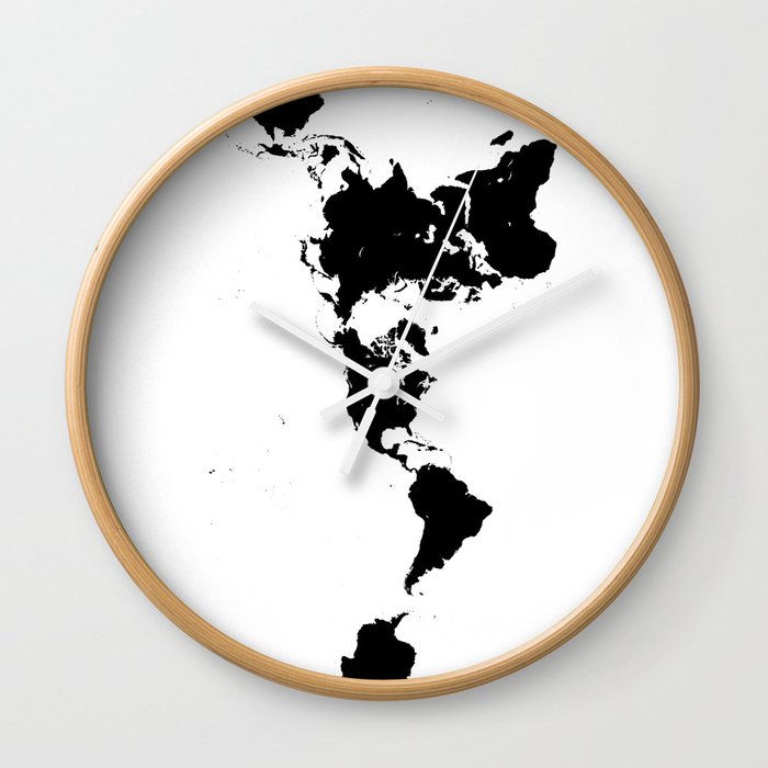 Dymaxion World Map (Fuller Projection Map) - Minimalist Black on White Wall Clock
