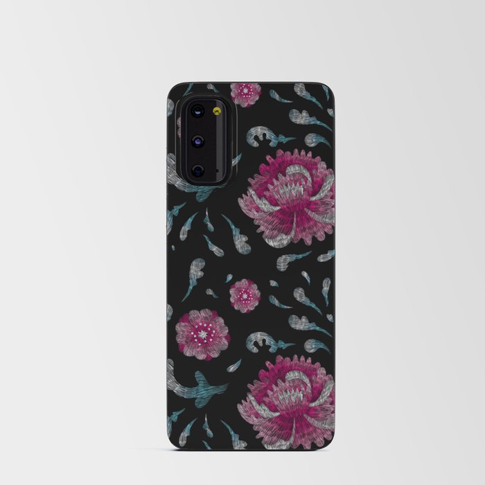 Embroidered Boho Pink Flowers Android Card Case