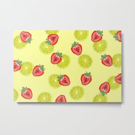 Line Strawberry fruits pattern yellow Metal Print