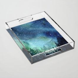 Galaxy Watercolor Aurora Borealis Painting Acrylic Tray