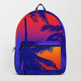 Tropical Sunrise With Pink Gradient Sun And Silhouette Of Palm Trees And Mountains In The Background Of Blue Sky Backpack | Sunsetlifestyle, Warmartwork, Retrosunset, Graphicdesign, Modernsunset, Sunsetlife, Sunsetwallpaper, Southernartwork, Urbansunset, Sunsetartwork 