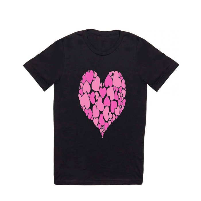 When Hearts Meet Together Pattern - Girly Pink Hearts (On Black) T Shirt